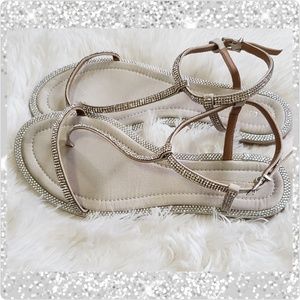 Nwot:Express rhinestone flat strappy sandals